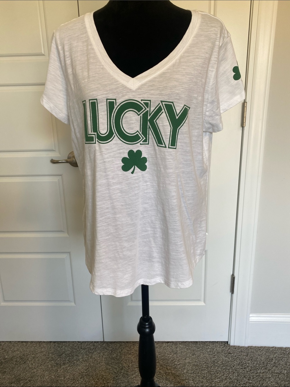 Sonoma White V-Neck 'Lucky' Tee with Green Print